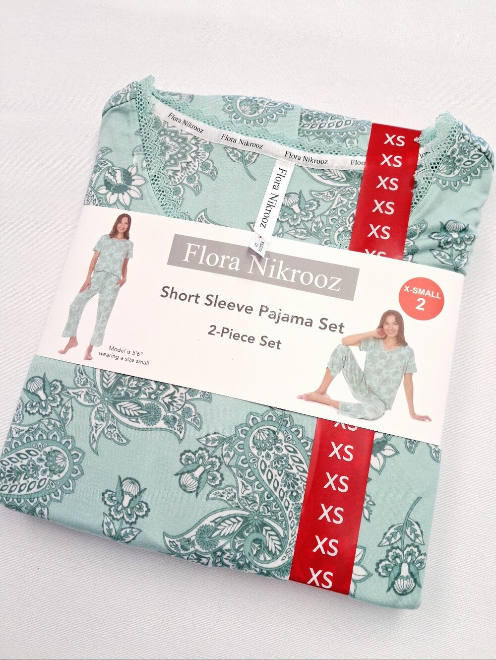Flora Nikrooz Mint Paisley Short Sleeve 2-Piece Pajama Set